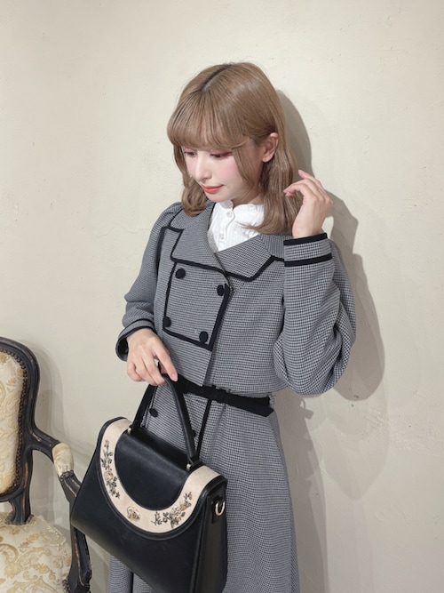 セットアップ】配色使いミニ千鳥ショートジャケットセットアップ