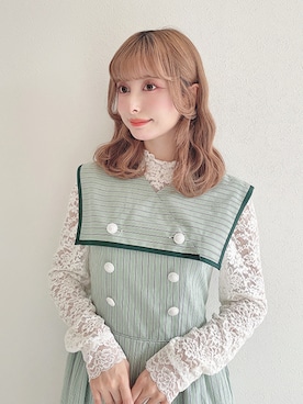 「an another angelus（アンアナザーアンジェラス）のクロスストラップ厚底パンプス（パンプス、ホワイト系）」を使った、F i.n.tさん（レディース・157cm）の春コーディネート