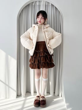 「アイテム（モカシン/デッキシューズ）」を使った、F i.n.tさん（レディース・157cm）の秋コーディネート