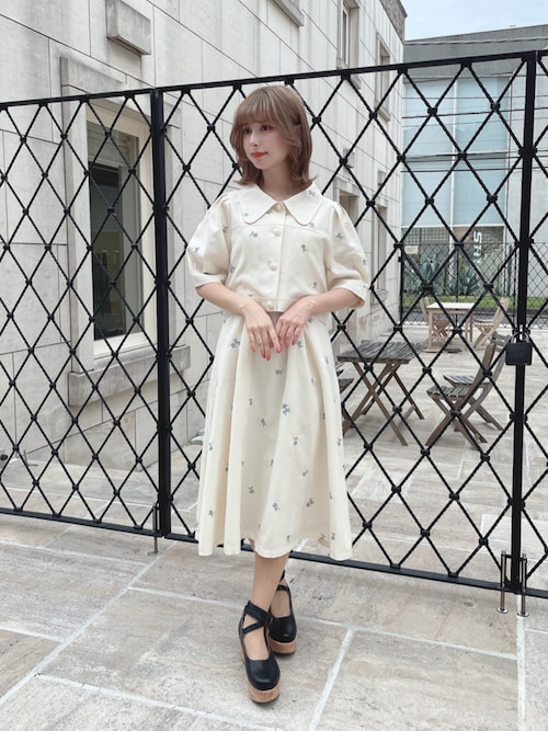 セール】【セットアップ対応】小花刺繍ショートシャツジャケット