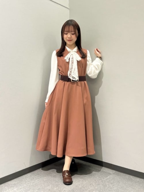 ベルト付き開衿ジレワンピース/fint フィント（ワンピース）｜an