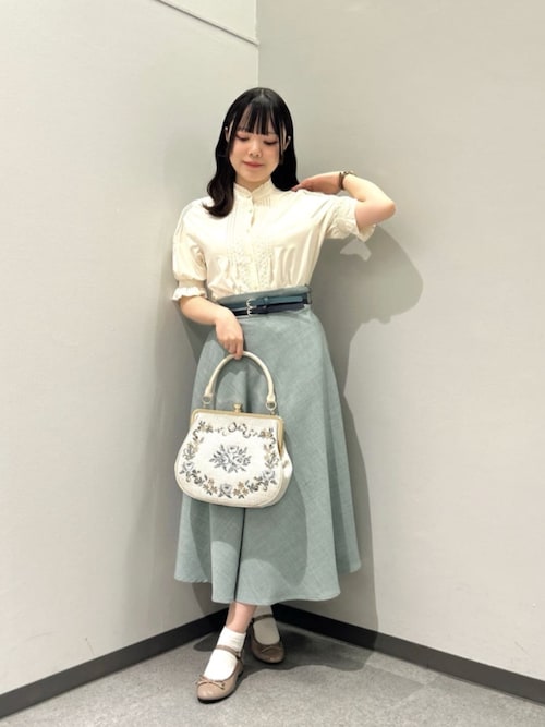 ダブルベルトサマーツイードフレアースカート 夏服（スカート）｜an
