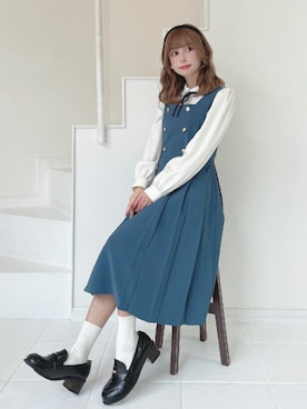 「アイテム（ジャンパースカート）」を使った、F i.n.tさん（レディース・152cm）の冬コーディネート