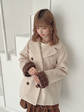 「アイテム（ピーコート）」を使った、F i.n.tさん（レディース・152cm）の秋コーディネート