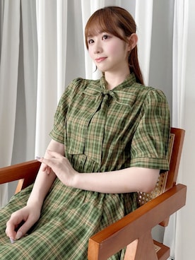 「F i.n.t（フィント）のランダムヘムチェックボウタイワンピース/fint フィント（ワンピース、グリーン系）」を使った、F i.n.tさん（レディース・152cm）の夏コーディネート