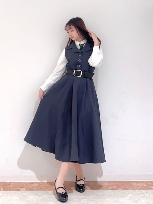 ベルト付き開衿ジレワンピース/fint フィント（ワンピース）｜an