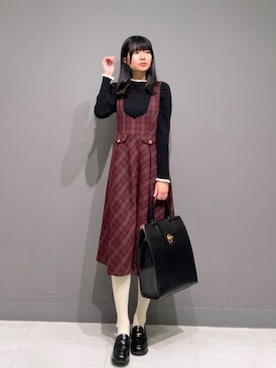 「アイテム（ワンピース/ドレス、レッド系）」を使った、F i.n.tさん（レディース・165cm）の冬コーディネート