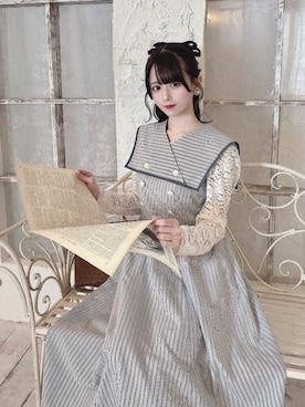 「an another angelus（アンアナザーアンジェラス）のホルターリボン2wayレーストップス（Tシャツ/カットソー、ホワイト系）」を使った、F i.n.tさん（レディース・158cm）の春コーディネート