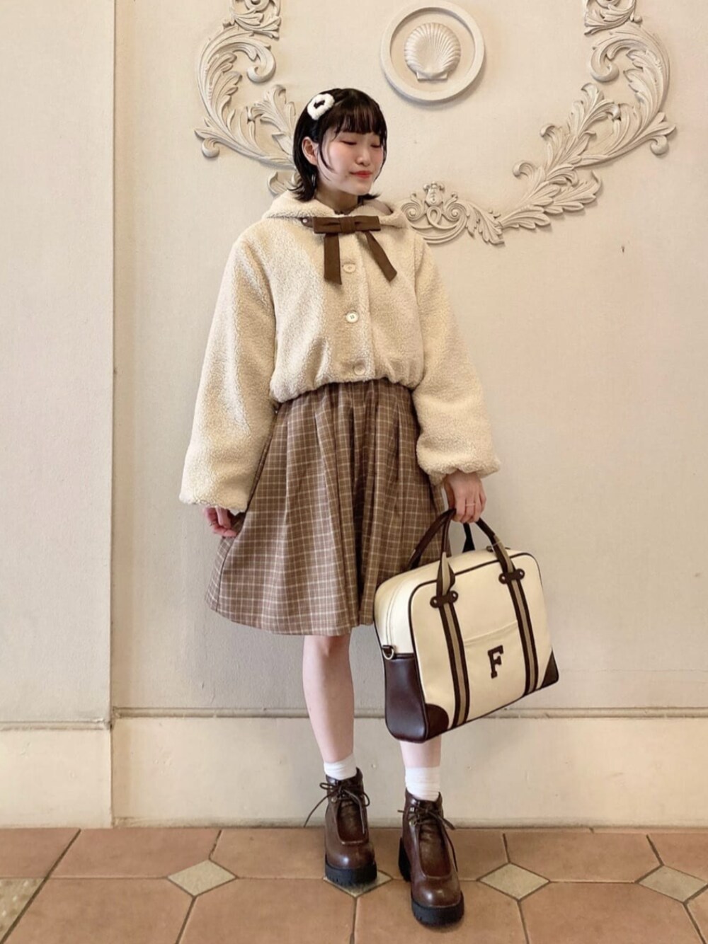 F i.n.t（フィント）の「ネクタイ付きチェックシャツワンピース