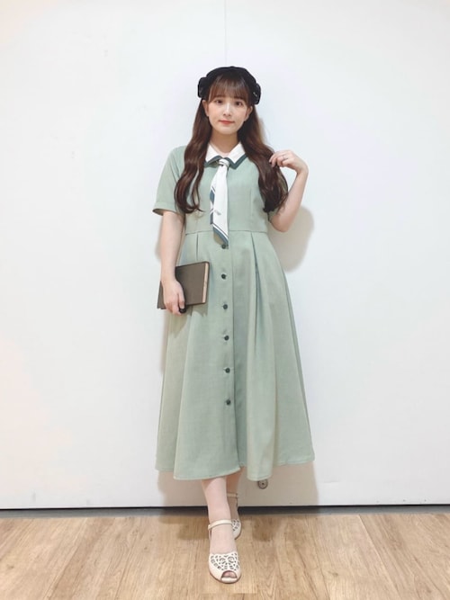 Fi.n.t フィント スカーフタイ付きバイカラーワンピース ライト