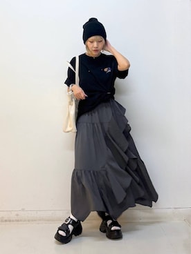 「PAGEBOY（ページボーイ）のジグフリティアードスカート【ウエストゴム・ストレスフリー】（スカート）」を使った、anninさん（レディース・152cm）の夏コーディネート