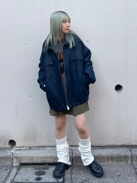 「レッグウォーマー」｜「アイテム（デニムジャケット）」を使った、anninさん（レディース・152cm）の冬コーディネート