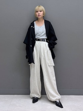 「PAGEBOY（ページボーイ）のモードバックルベルト3（ベルト、ブラック系）」を使った、anninさん（レディース・152cm）の春コーディネート