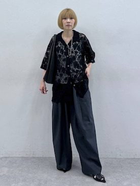「PAGEBOY（ページボーイ）のWEB限定アイテム/レースカイキンシャツ (半袖)（シャツ/ブラウス、ブラック系）」を使った、anninさん（レディース・152cm）の春コーディネート