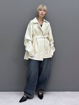 「PBLIM（ページボーイリム）の《UNISEX》バルーンデニム（デニムパンツ、ブルー系）」を使った、anninさん（レディース・152cm）の春コーディネート