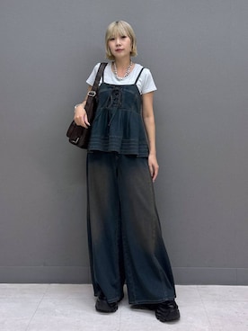 「PAGEBOY（ページボーイ）のプラットチャンキースニーカー（スニーカー、ブラック系）」を使った、anninさん（レディース・152cm）の夏コーディネート