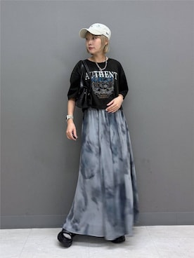 「PAGEBOY（ページボーイ）のスモークアートフレアスカート（スカート）」を使った、anninさん（レディース・152cm）の夏コーディネート