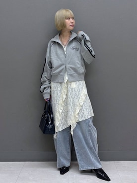 「PAGEBOY（ページボーイ）のハートマンテルネックレス3（ネックレス、シルバー系）」を使った、anninさん（レディース・152cm）の春コーディネート