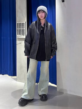 「アイテム（ニットキャップ/ビーニー、グレー系）」を使った、anninさん（レディース・152cm）の冬コーディネート