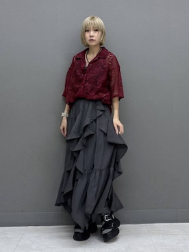 「PAGEBOY（ページボーイ）のジグフリティアードスカート（スカート、グレー系）」を使った、anninさん（レディース・152cm）の夏コーディネート