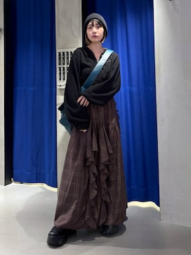 「PAGEBOY（ページボーイ）のラインフリンジティアードスカート/フリルスカート【ウエストゴム・ストレスフリー】（スカート）」を使った、anninさん（レディース・152cm）の秋コーディネート