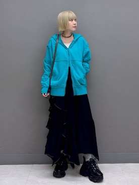 「PAGEBOY（ページボーイ）のプラットチャンキースニーカー【3サイズ展開・軽量】（スニーカー、ブラック系）」を使った、anninさん（レディース・152cm）の春コーディネート