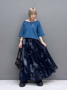 「PAGEBOY（ページボーイ）の【前後2WAY/接触冷感】マルチWAYネックアイススウェット（スウェット、ブルー系）」を使った、anninさん（レディース・152cm）の夏コーディネート