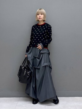 「PAGEBOY（ページボーイ）の【マルチファンクション】ハイショクレイヤードスリーブクルーネックニット（ニット/セーター、レッド系）」を使った、anninさん（レディース・152cm）の秋コーディネート