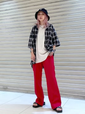 「PBLIM（ページボーイリム）のPAGEBOYLIM/ロゴ刺繍バケットハット2（ハット）」を使った、anninさん（レディース・152cm）の夏コーディネート