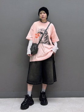 「PAGEBOY（ページボーイ）のプラットチャンキースニーカー【3サイズ展開・軽量】（スニーカー、ブラック系）」を使った、anninさん（レディース・152cm）の春コーディネート