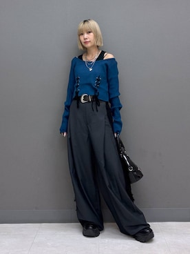 「PAGEBOY（ページボーイ）のヴィンテージバックルベルト2（ベルト、ブラック系）」を使った、anninさん（レディース・152cm）の秋コーディネート