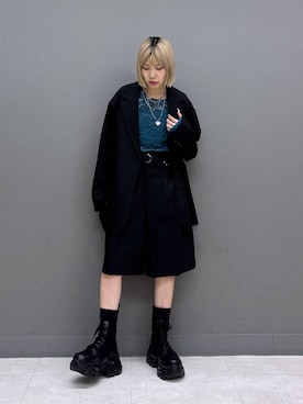「PAGEBOY（ページボーイ）のリンクセット2WAYジャケット【セットアップ対応】（テーラードジャケット、ブラック系）」を使った、anninさん（レディース・152cm）の秋コーディネート