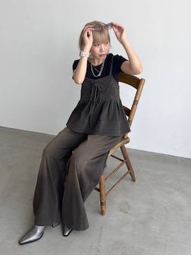 「PAGEBOY（ページボーイ）の＜まるでデニム見え！/紫外線カット/接触冷感/ストレッチ＞マルデニメガレッグパンツ（デニムパンツ、ブラウン系）」を使った、anninさん（レディース・152cm）の夏コーディネート