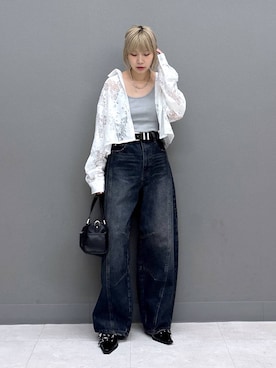 「PAGEBOY（ページボーイ）のスタッズミニボストンバッグ（ショルダーバッグ、ブラック系）」を使った、anninさん（レディース・152cm）の夏コーディネート