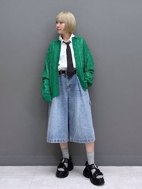 「PAGEBOY（ページボーイ）のモードバックルベルト3（ベルト、ブラック系）」を使った、anninさん（レディース・152cm）の春コーディネート