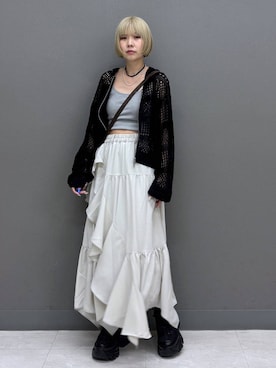 「PAGEBOY（ページボーイ）のプラットチャンキースニーカー（スニーカー、ブラック系）」を使った、anninさん（レディース・152cm）の春コーディネート