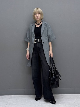 「PAGEBOY（ページボーイ）のヴィンテージバックルベルト/新色追加（ベルト、ブラック系）」を使った、anninさん（レディース・152cm）の夏コーディネート