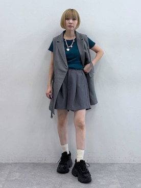 「PAGEBOY（ページボーイ）のプラットチャンキースニーカー（スニーカー、ブラック系）」を使った、anninさん（レディース・152cm）の春コーディネート