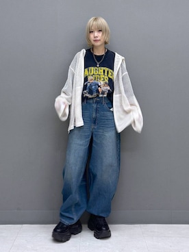 「PBLIM（ページボーイリム）の《UNISEX》メッシュフーディ（パーカー、ホワイト系）」を使った、anninさん（レディース・152cm）の夏コーディネート