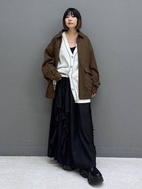 「PAGEBOY（ページボーイ）のラインフリンジティアードスカート/フリルスカート【ウエストゴム・ストレスフリー】（スカート）」を使った、anninさん（レディース・152cm）の秋コーディネート