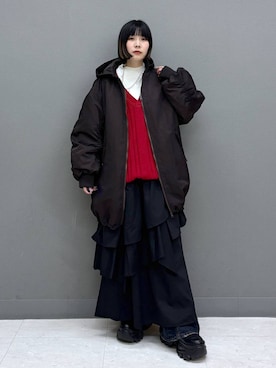 「PAGEBOY（ページボーイ）のモンスターパーカーコート【フード取り外し可能・軽量】（ブルゾン）」を使った、anninさん（レディース・152cm）の冬コーディネート