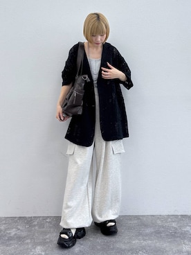 「PBLIM（ページボーイリム）の《UNISEX》10ポケットボストンバッグ（ボストンバッグ、ブラウン系）」を使った、anninさん（レディース・152cm）の春コーディネート