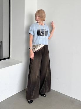 「PAGEBOY（ページボーイ）の＜まるでデニム見え！/紫外線カット/接触冷感/ストレッチ＞マルデニメガレッグパンツ（デニムパンツ、ブラウン系）」を使った、anninさん（レディース・152cm）の夏コーディネート