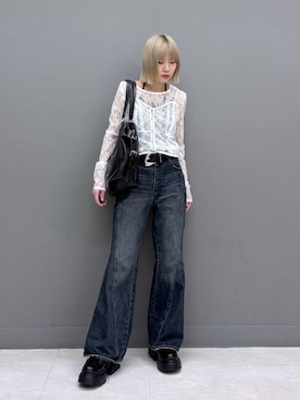 「PAGEBOY（ページボーイ）のヴィンテージバックルベルト2（ベルト）」を使った、anninさん（レディース・152cm）の夏コーディネート