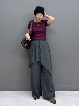 「PBLIM（ページボーイリム）の《UNISEX/３WAYで使える》７ポケットショルダーバッグ（ショルダーバッグ、ブラウン系）」を使った、anninさん（レディース・152cm）の春コーディネート