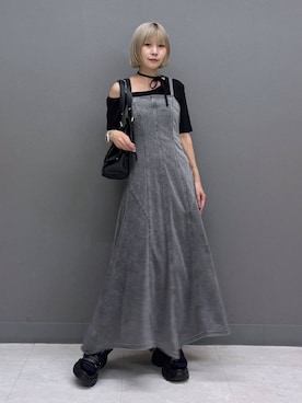「PAGEBOY（ページボーイ）の＜まるでデニム見え！/紫外線カット/ストレッチ＞マルデニキャミワンピース（ワンピース、ブラック系）」を使った、anninさん（レディース・152cm）の夏コーディネート