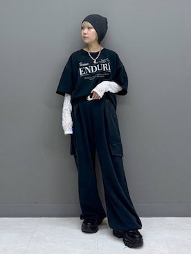 「PAGEBOY（ページボーイ）のプラットチャンキースニーカー（スニーカー、ブラック系）」を使った、anninさん（レディース・152cm）の春コーディネート