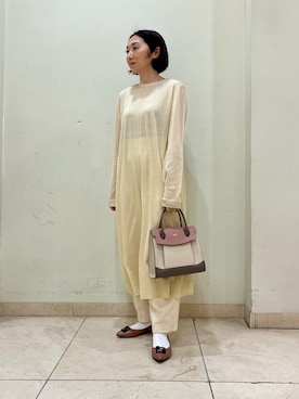 「LOWELL things（ロウェル　シングス）のLegacy/レザー2WAYオープントートバッグ mini（トートバッグ）」を使った、ナベさん（レディース・150cm）の春コーディネート