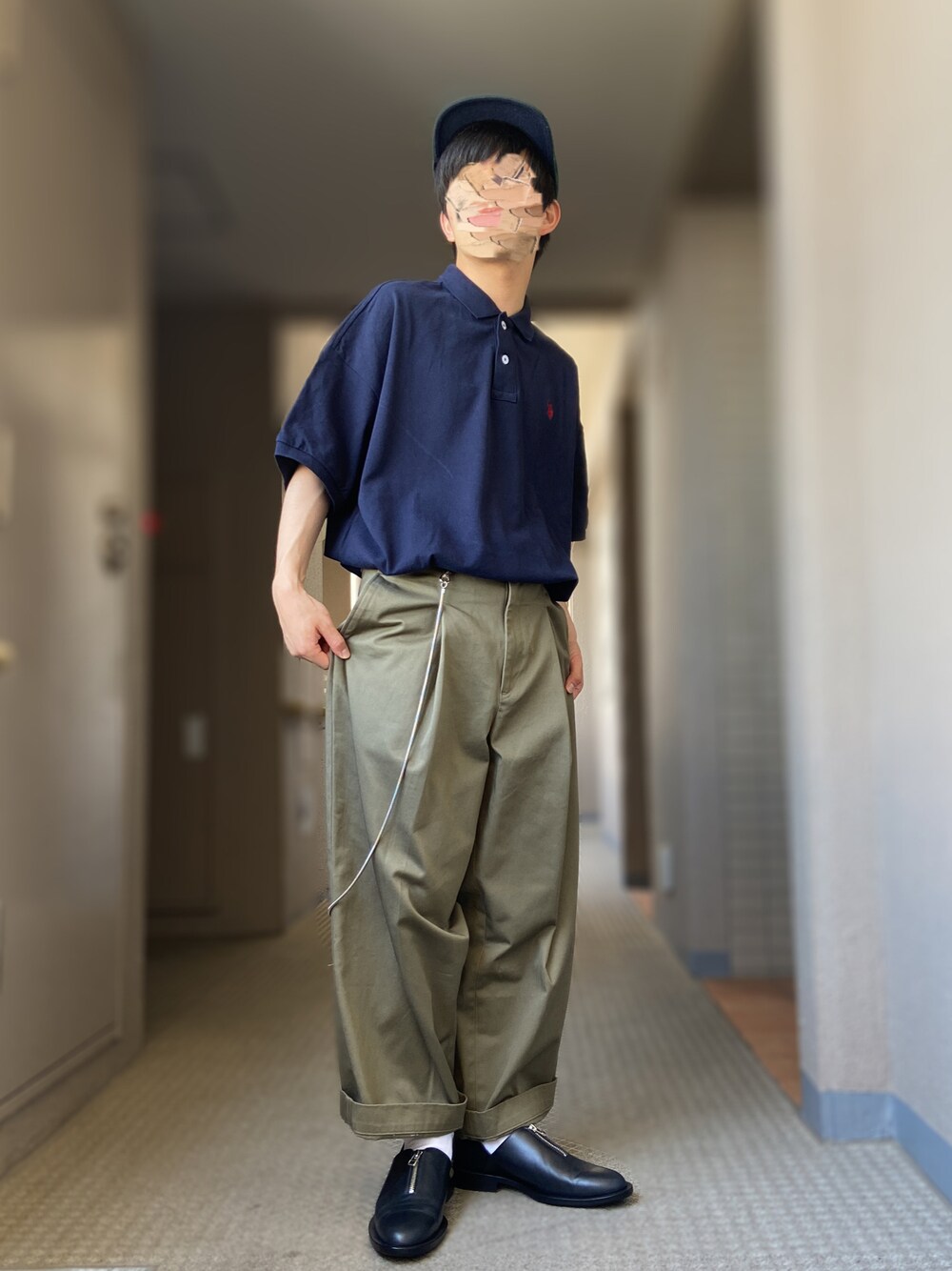 「Hender Scheme、Traditional Weatherwear、HIDAKA、ISHMM、キャップコーデ、革靴」｜「FREAK'S STOREのWEB限定 U.S. POLO ASSN.×FREAK'S STORE/ユーエスポロアッスン 別注 リラックスフィット ワンポイント刺繍ポロシャツ（ポロシャツ、ブルー系）」を使った、おます@低身長(159cm)さん（メンズ・159cm）の夏コーディネートの1枚目の写真