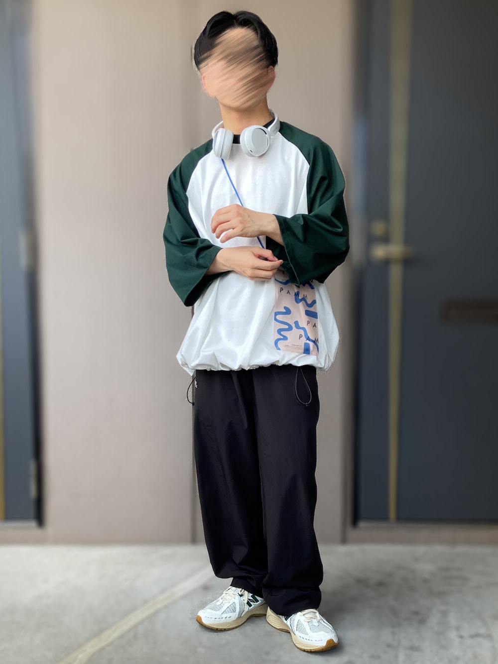 「IS-NESS、New Balance、PAMM、FreshService、ラグランTシャツ、スニーカー、低身長男子、ナイロンパンツ」｜「NEW BALANCEのNew Balance/ニューバランス M1906RQ(26cm～28.5cm)（スニーカー、グリーン系）」を使った、おます@低身長(159cm)さん（骨格ストレート・メンズ・159cm）の夏コーディネートの1枚目の写真